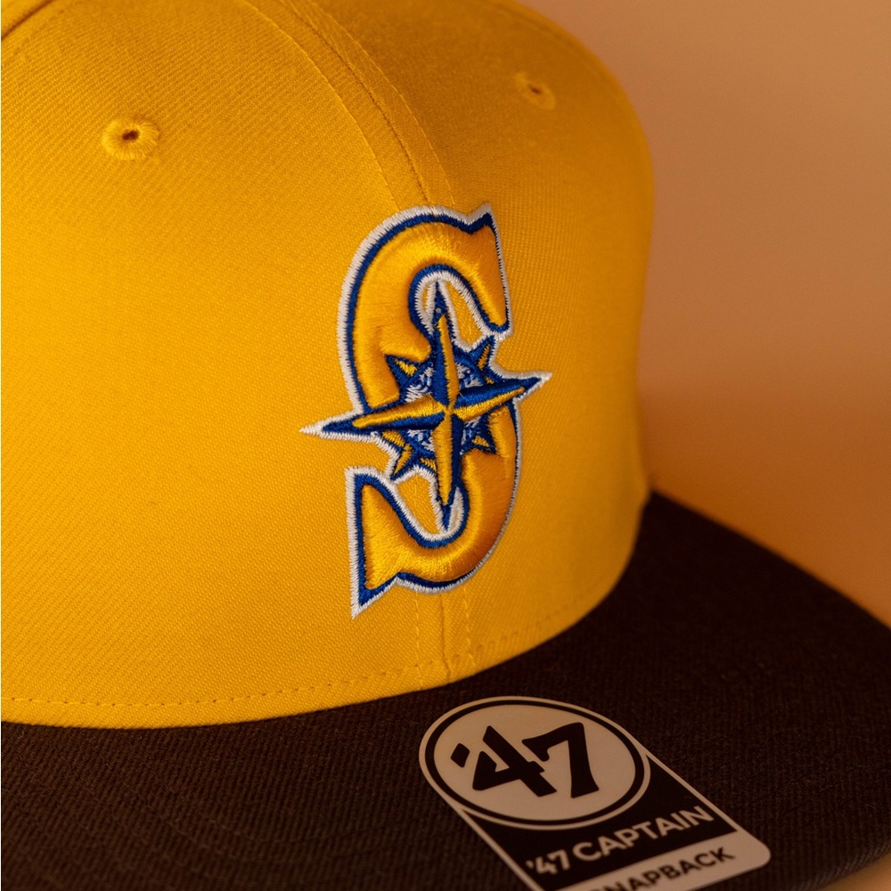 Seattle Mariners Anniversary Patch Snapback Hat ‘47 Brand MLB Yellow Brown